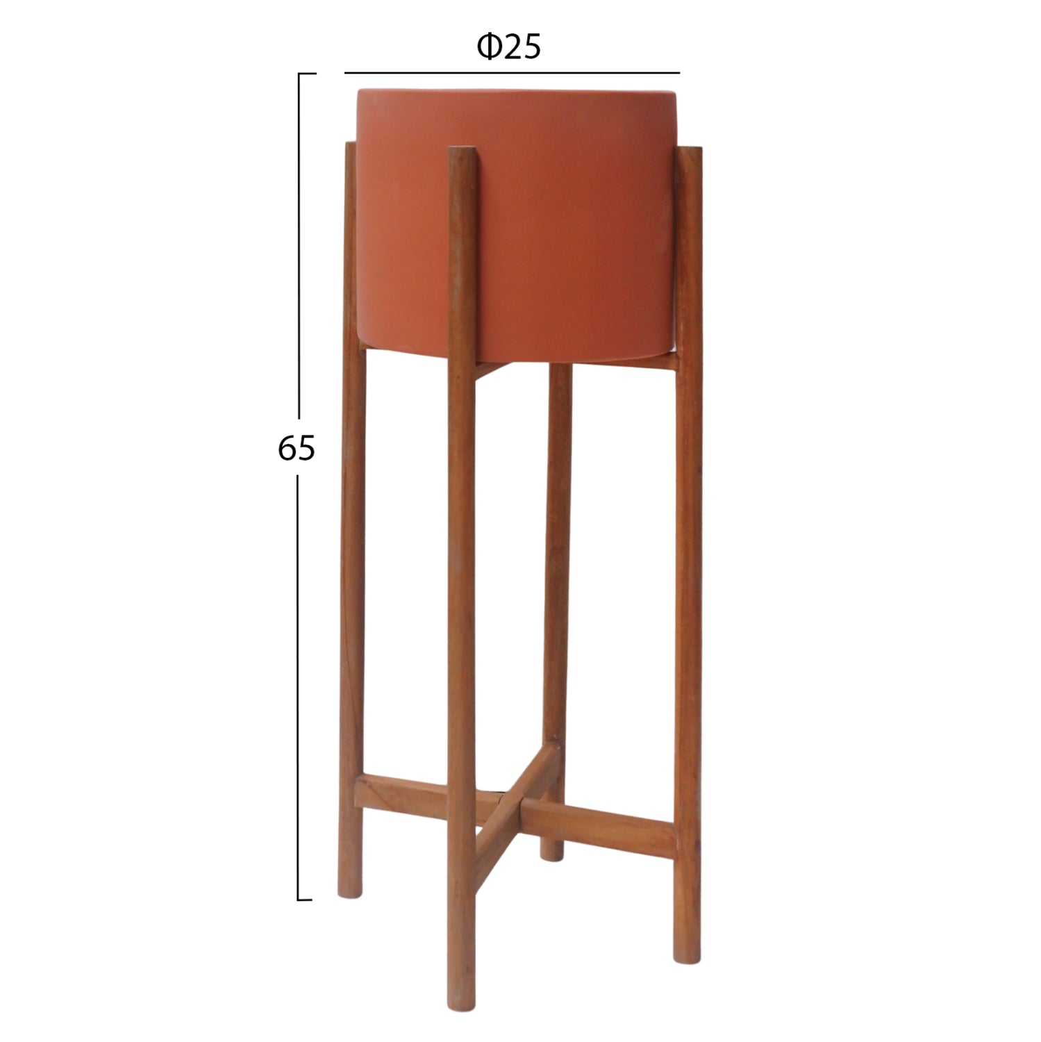 Вътрешна саксия RENTIL от фиброцимент в цвят теракота -- основа от тик φ25x65hcm