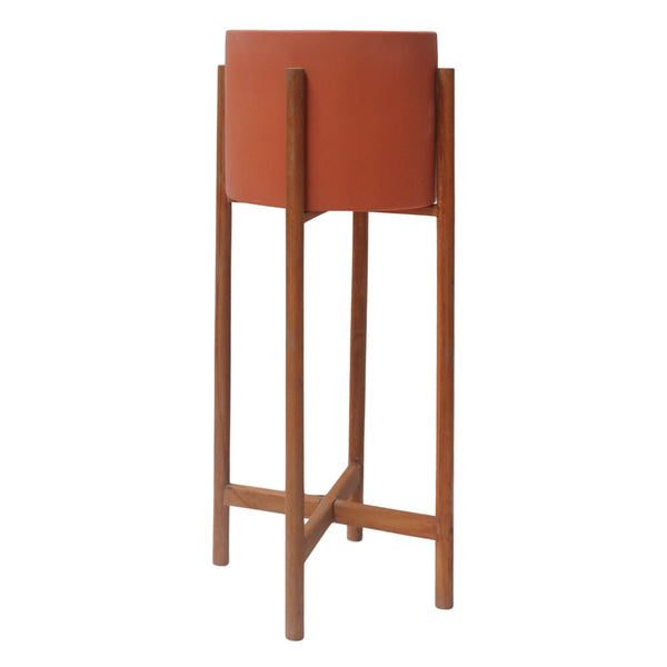 Вътрешна саксия RENTIL от фиброцимент в цвят теракота -- основа от тик φ25x65hcm