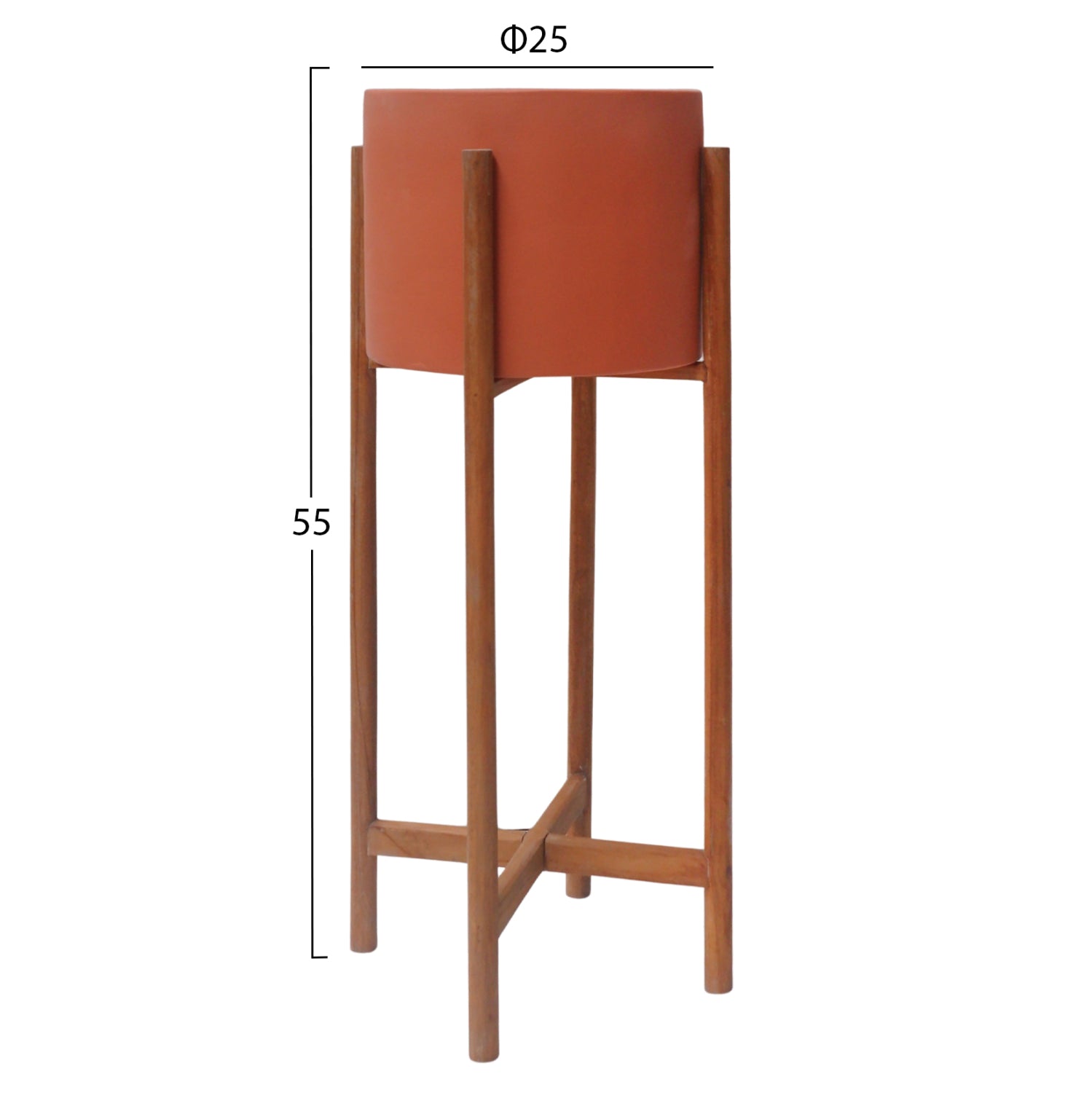 Вътрешна саксия RENTIL от фиброцимент в цвят теракота -- основа от тик φ25x55hcm