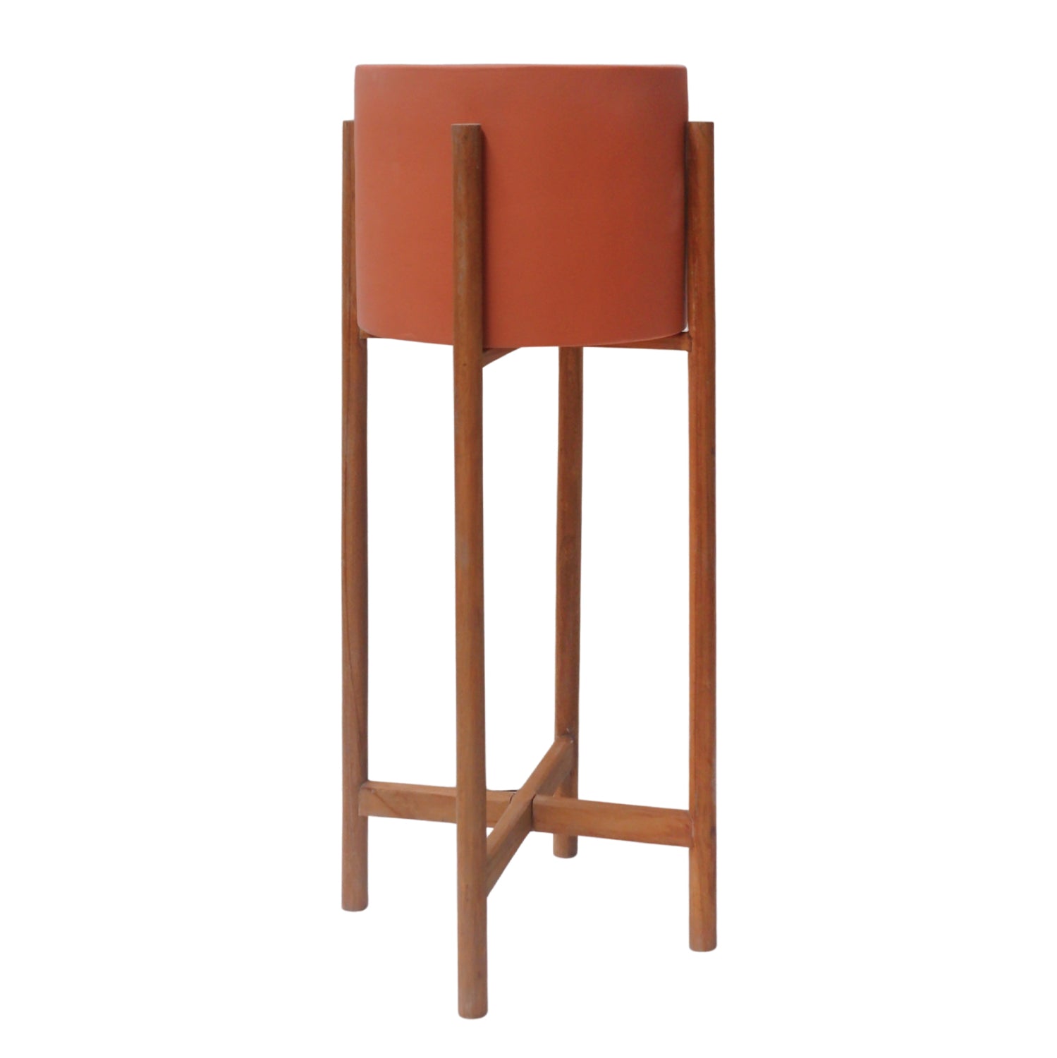 Вътрешна саксия RENTIL от фиброцимент в цвят теракота -- основа от тик φ25x55hcm