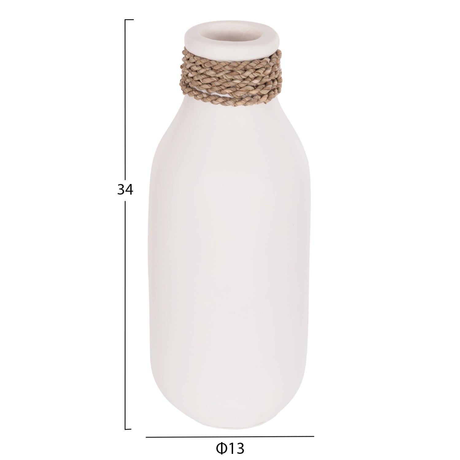 Декоративна  ваза теракота в бяло -ф13x34cm.