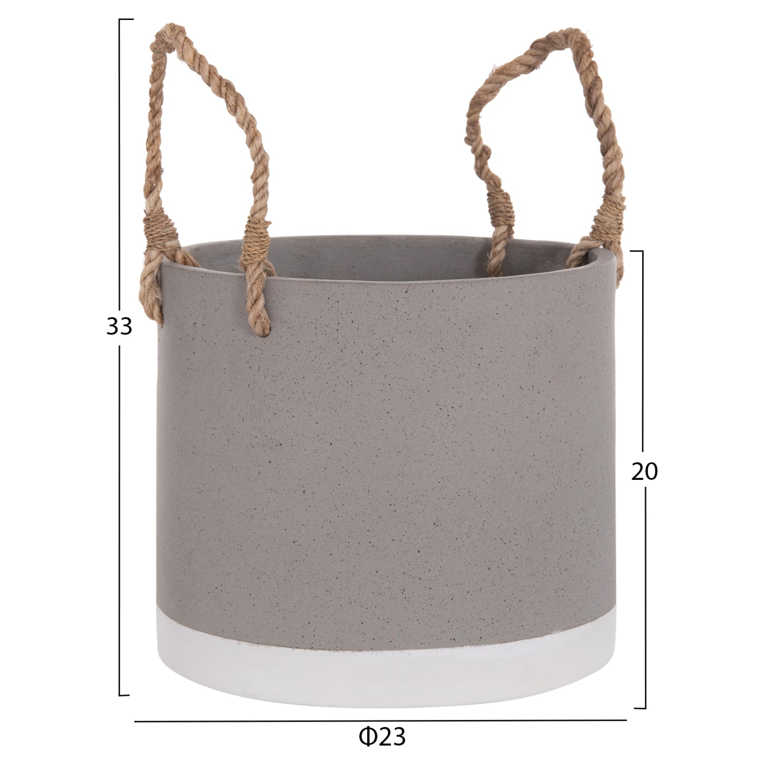 Саксия за вътрешно растение Tryll от фиброцимент в сиво и с въже φ23x20hcm.