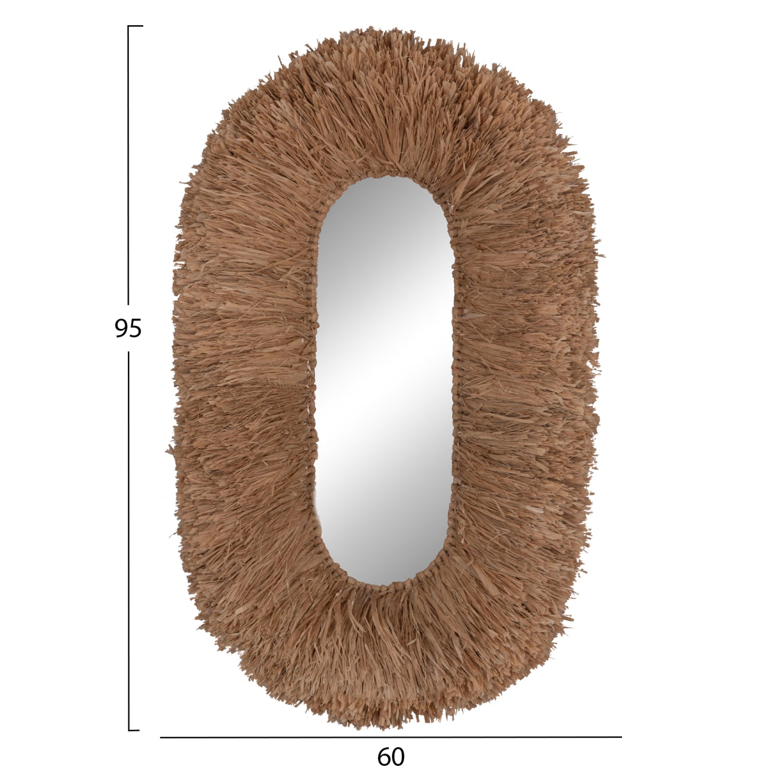 Овално стенно огледало с рамка от сизалови влакна в естествен цвят 95x60x15 (дебелина) см