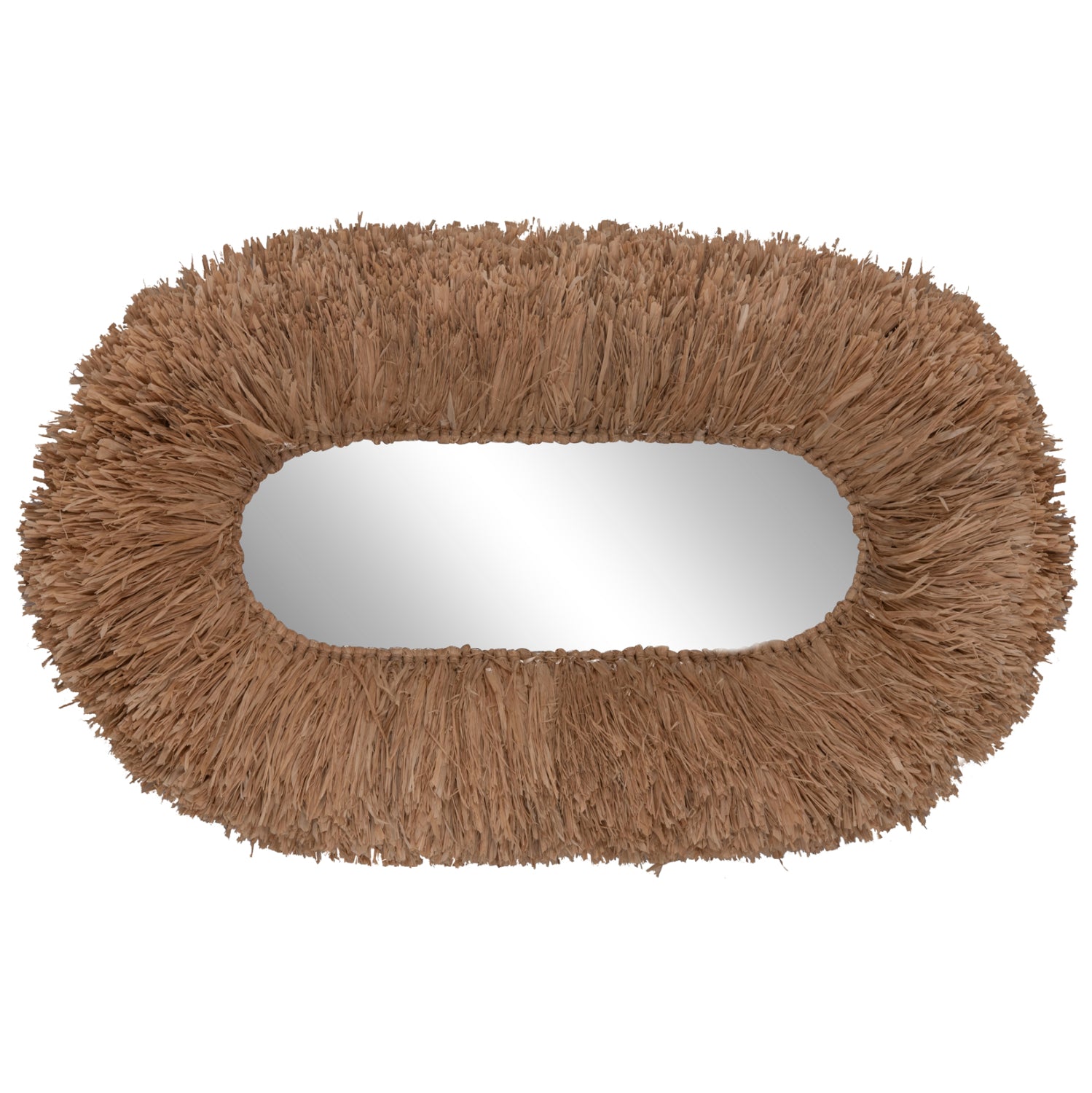 Овално стенно огледало с рамка от сизалови влакна в естествен цвят 95x60x15 (дебелина) см