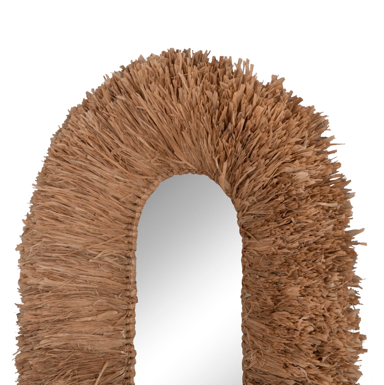 Овално стенно огледало с рамка от сизалови влакна в естествен цвят 95x60x15 (дебелина) см