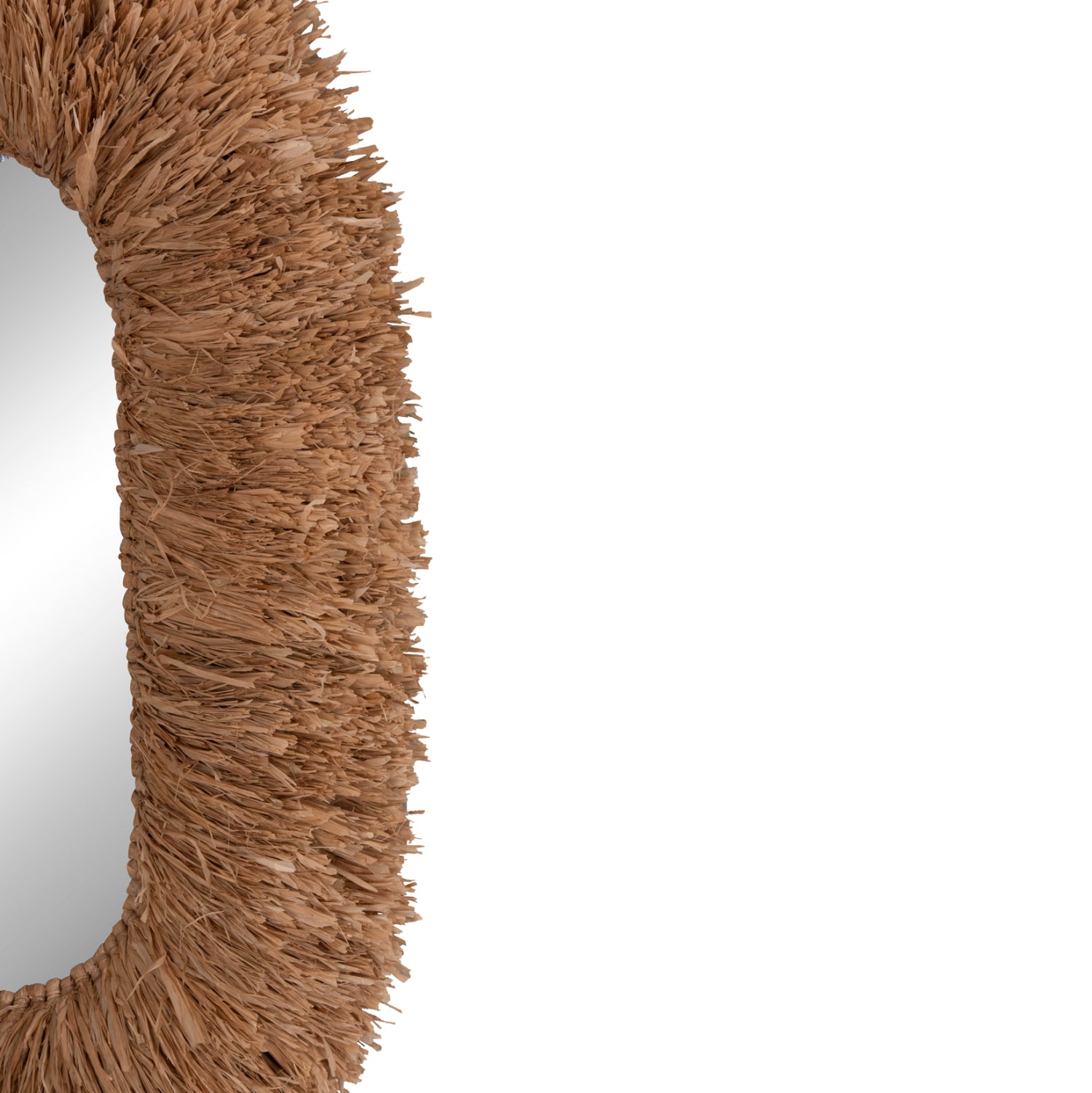Овално стенно огледало с рамка от сизалови влакна в естествен цвят 95x60x15 (дебелина) см