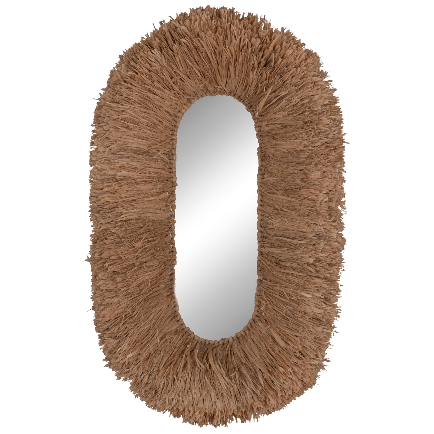 Овално стенно огледало с рамка от сизалови влакна в естествен цвят 95x60x15 (дебелина) см