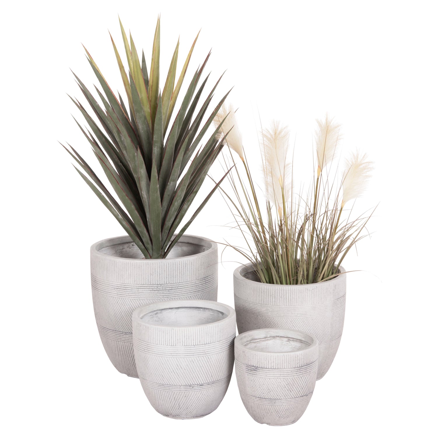 Комплект от 4 кръгли саксий - цвят цимент φ44x43hcm