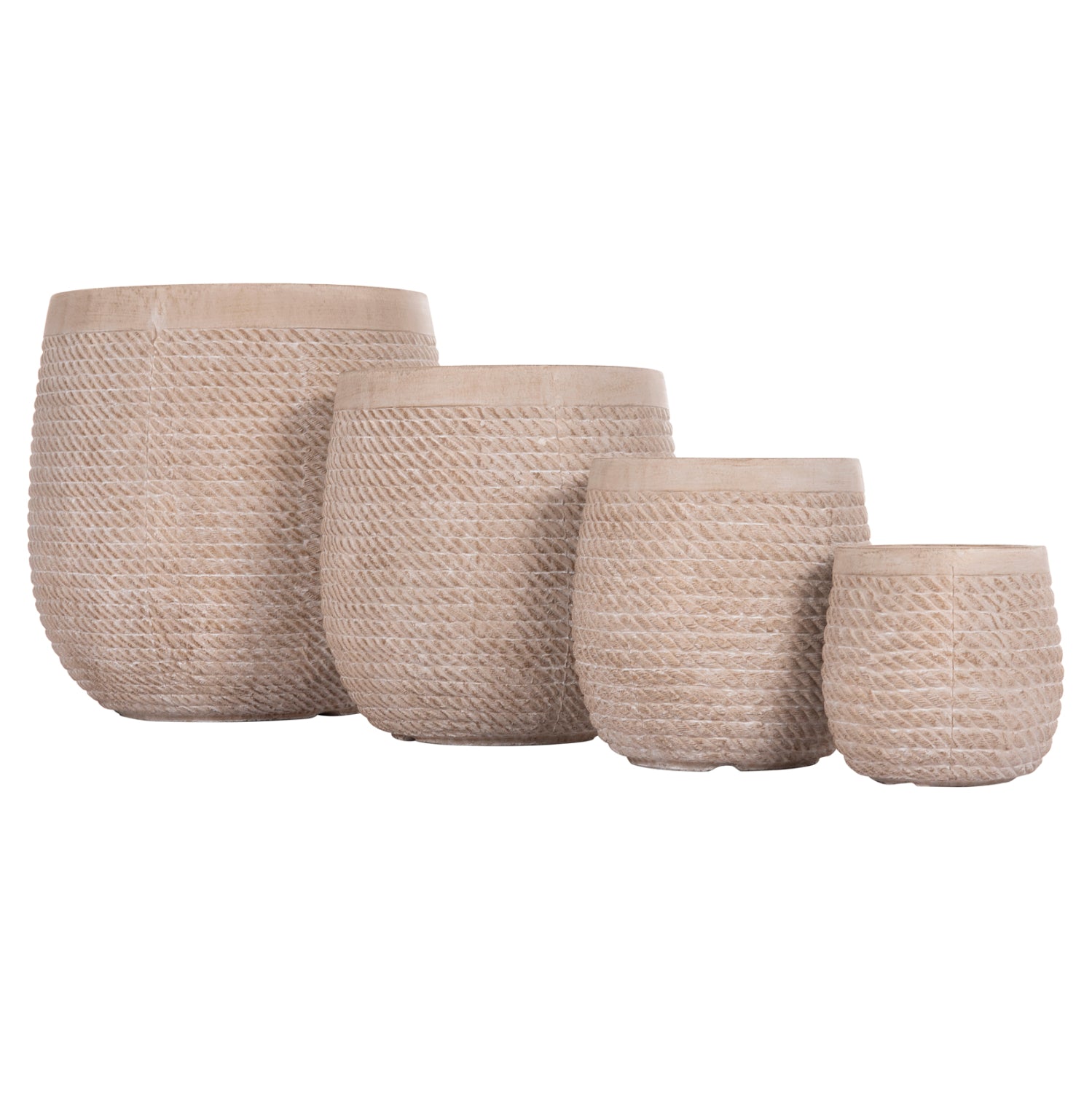 Комплект от 4 кръгли градински саксий фибър - цимент с цвят слонова кост ф54x54 см