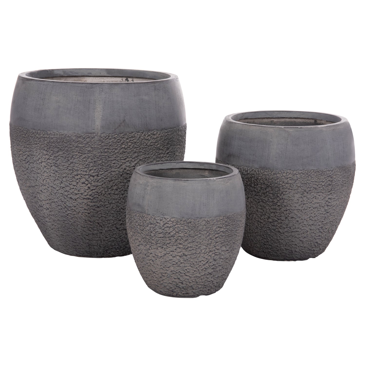 Комплект от 3 саксии за цветя GARDENER от  фиброглина - в тъмен циментов цвят φ55x54всм