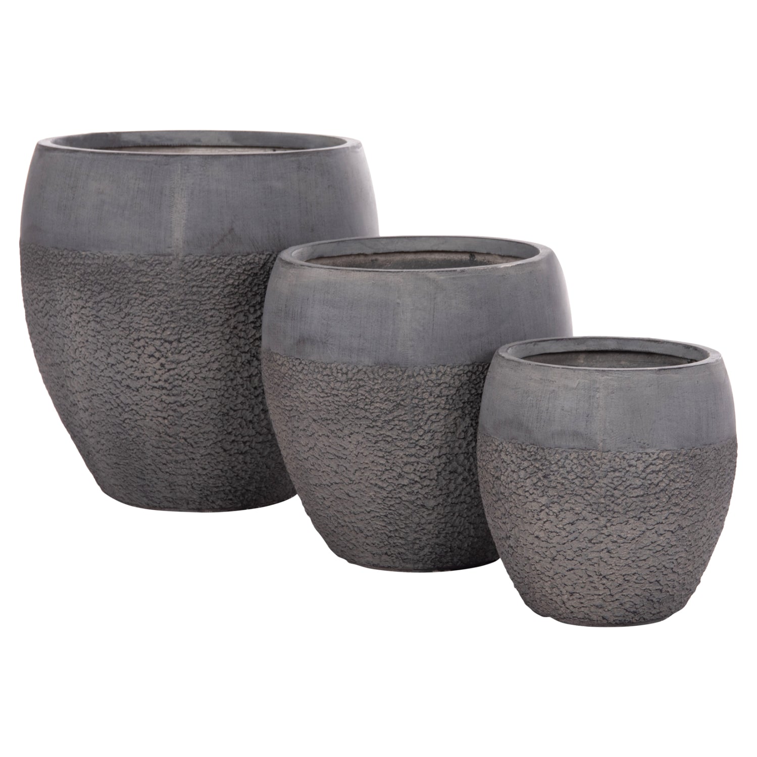 Комплект от 3 саксии за цветя GARDENER от  фиброглина - в тъмен циментов цвят φ55x54всм