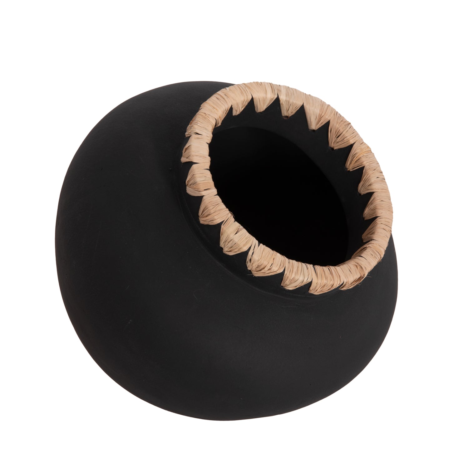 Декоративна ваза  RENTON(М)теракота черна-обвита слама на гърлото φ28x23hcm