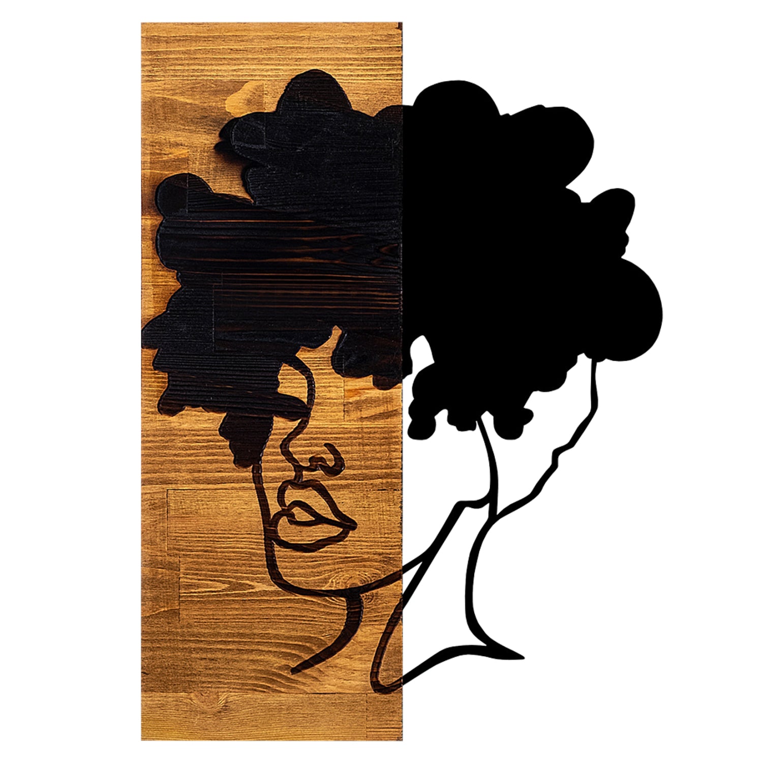 Декор за стена на женска фигура - метални ламарини - дърво 35x3(дълбочина)x50см.