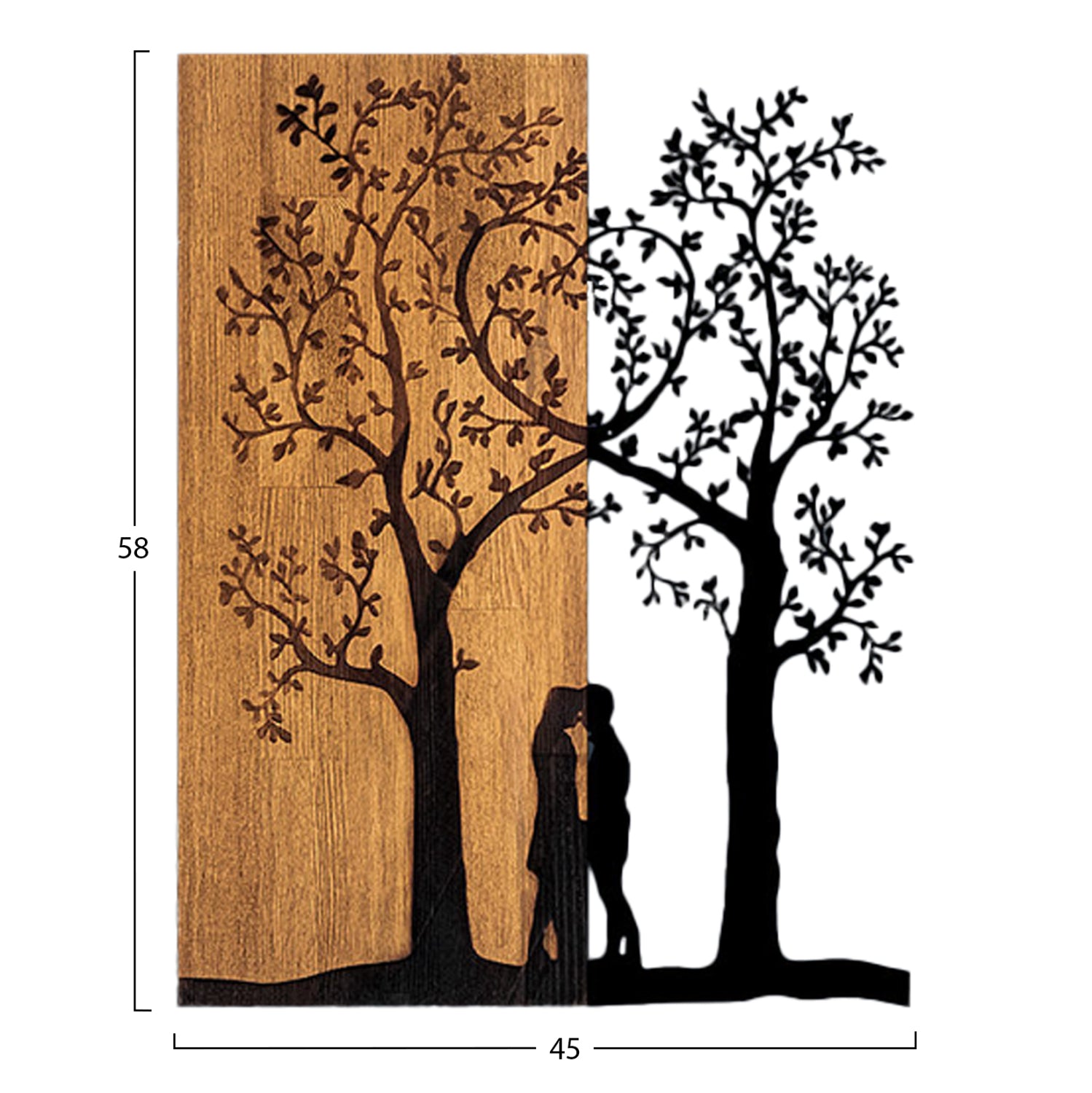 Декор за стена - метал черно-дърво 45x3(дълбочина)x58см.