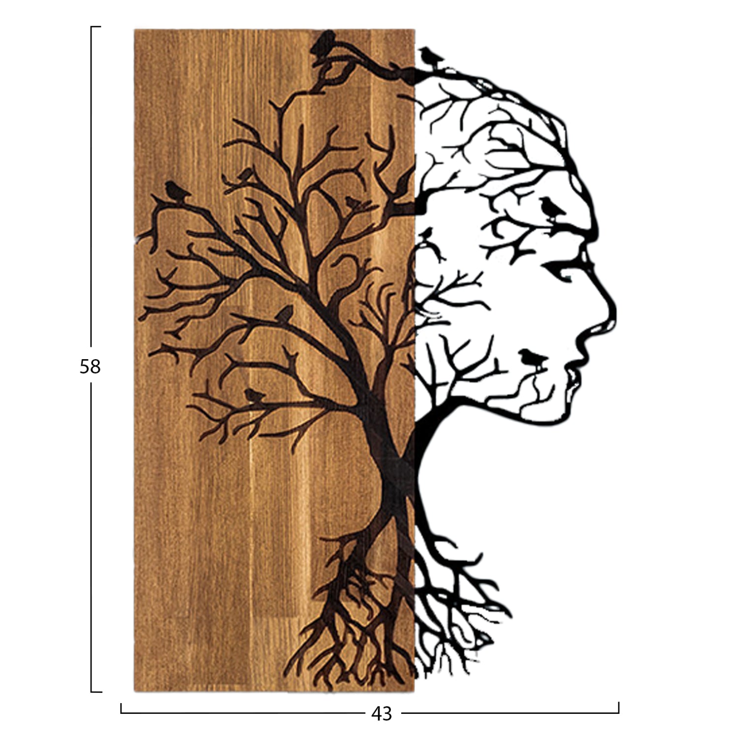 Декор за стена Дама - метал черно-дърво 43x3(дълбочина)x58см.