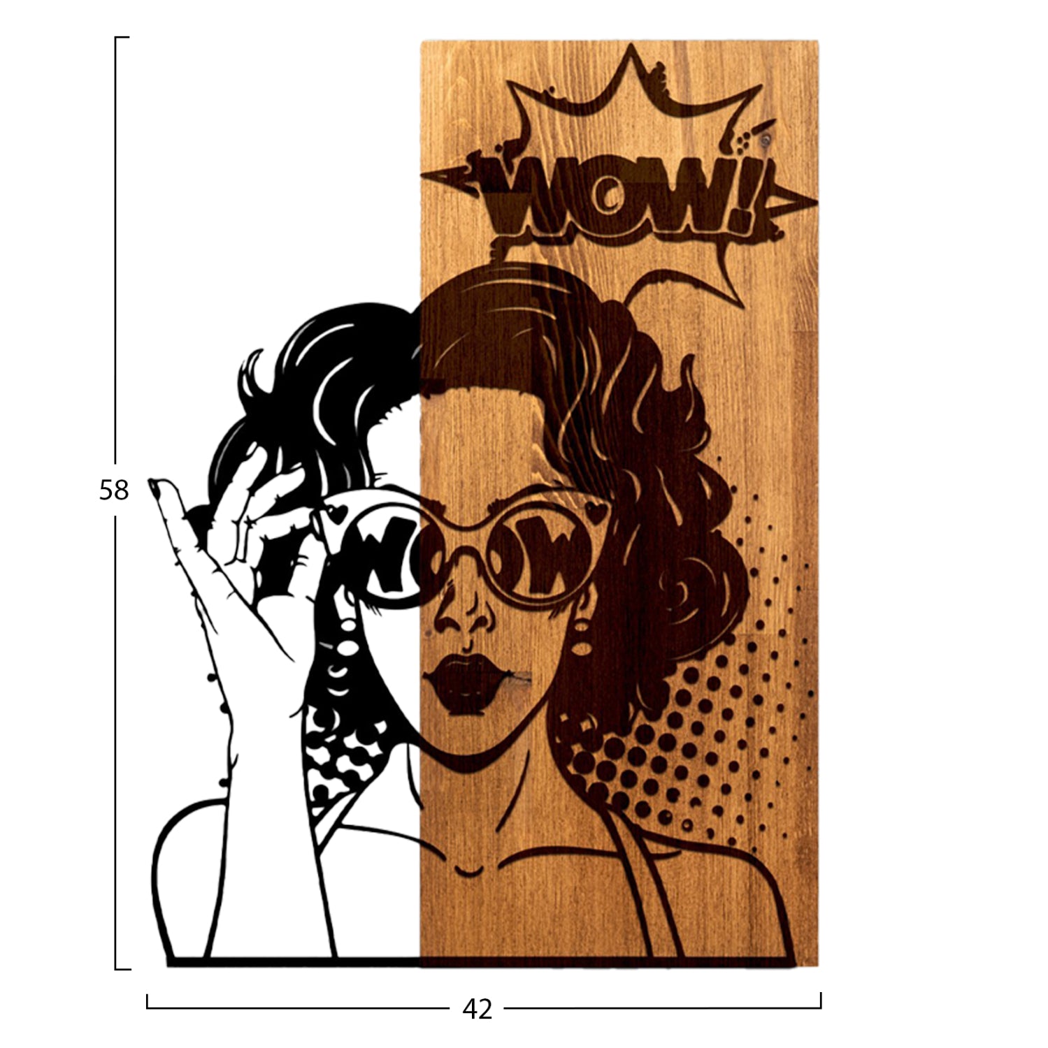 Декорация за стена дамско лице - метални ламарини черно-дърво 42x3(дълбочина)x58см.