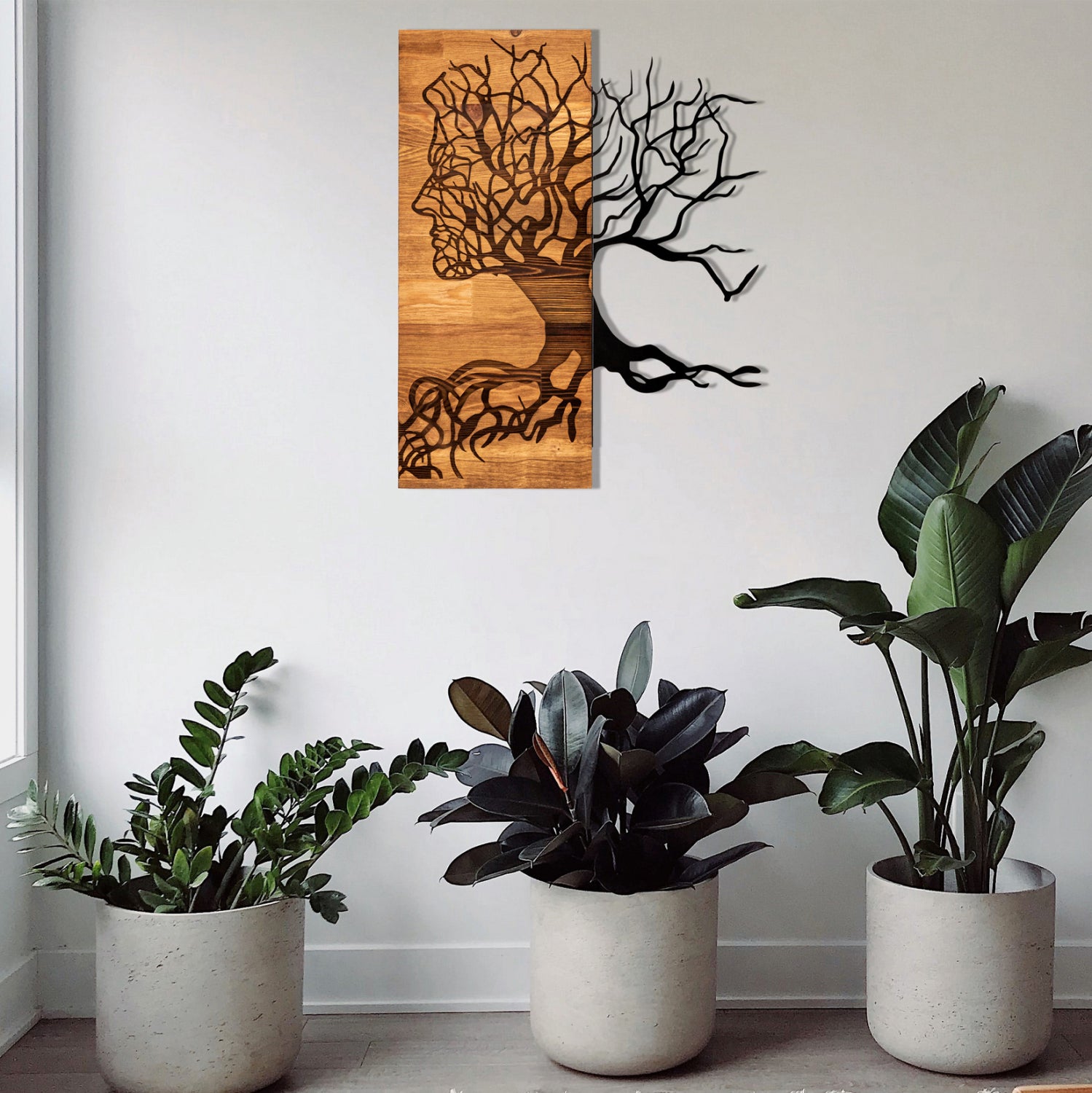 Декор за стена - метални ламарини черно-дърво 45x3(дълбочина)x58см.