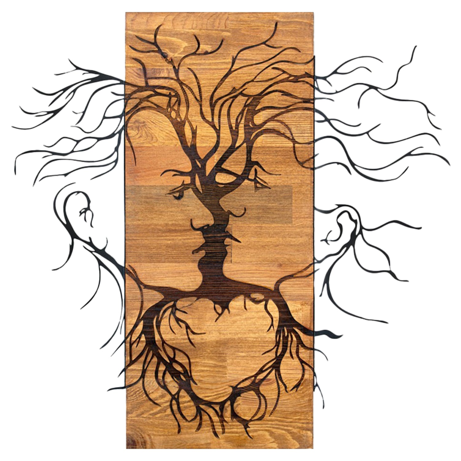 Декорация за стена лица - метални ламарини черно дърво 60x3(дълбочина)x57.5см.