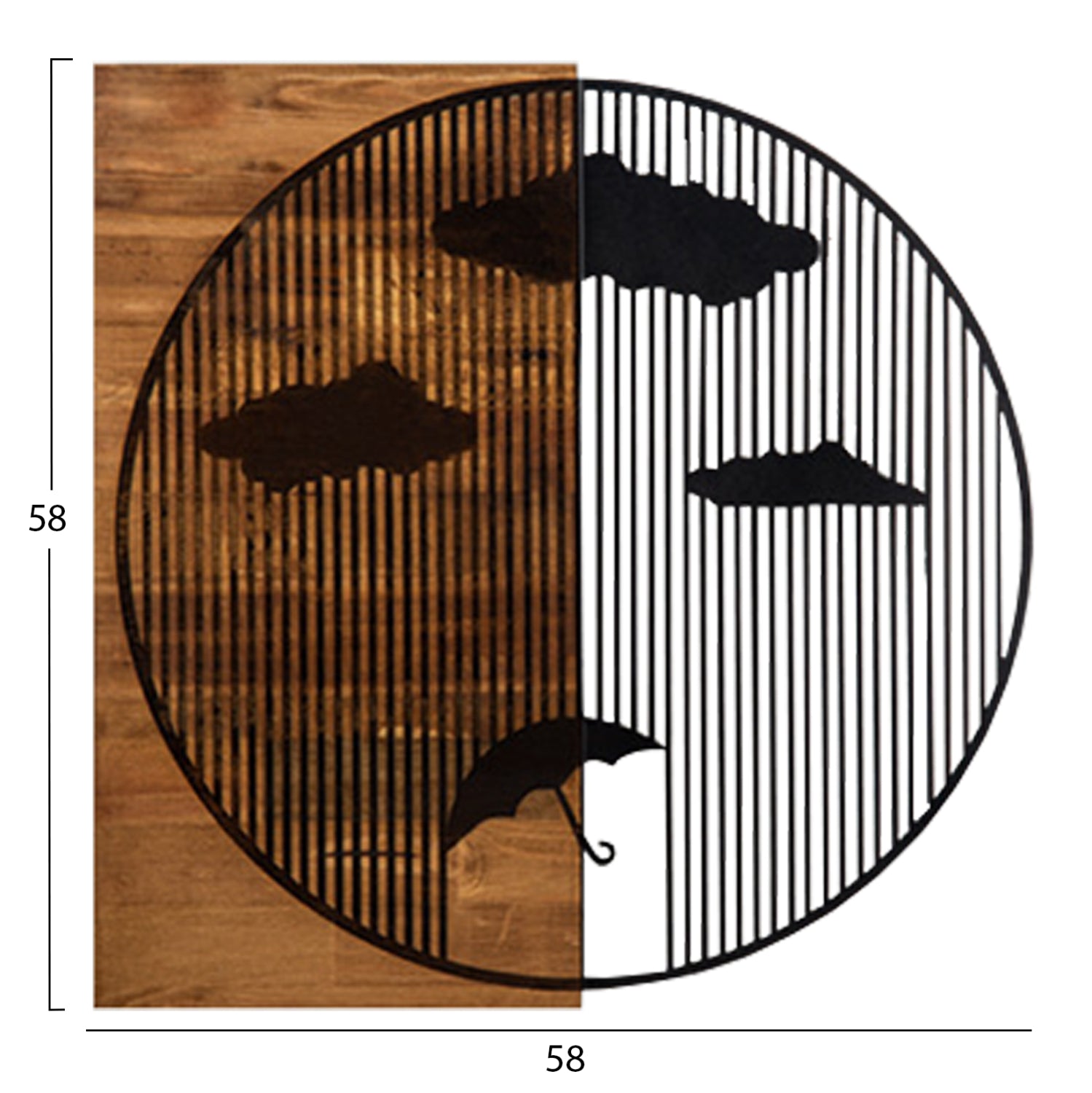 Декор за стена - метални ламарини черно-дърво 58x3(дълбочина)x58см.