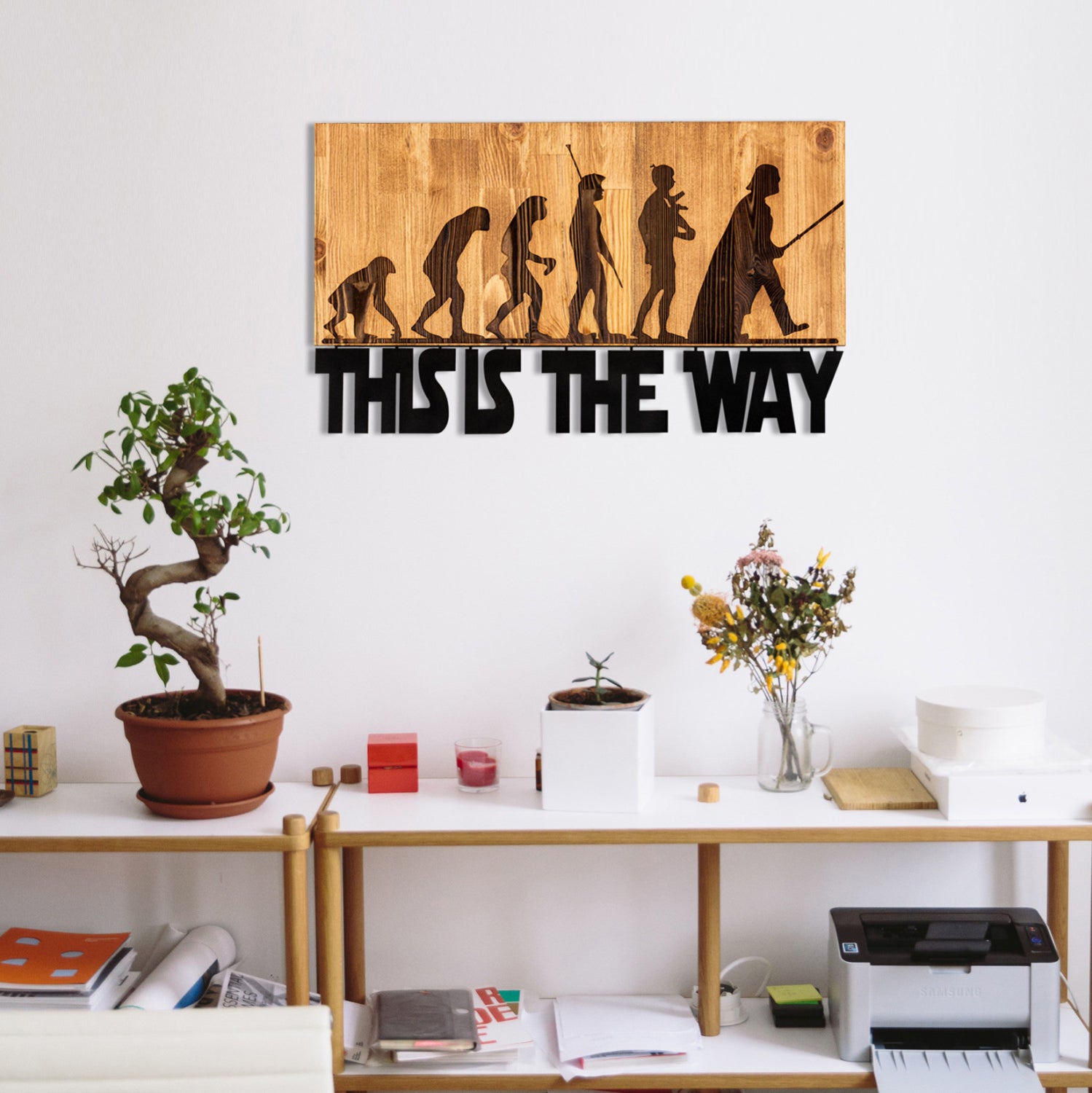 Декор за стена - метални ламарини черно-дърво 58x3(дълбочина)x37см.