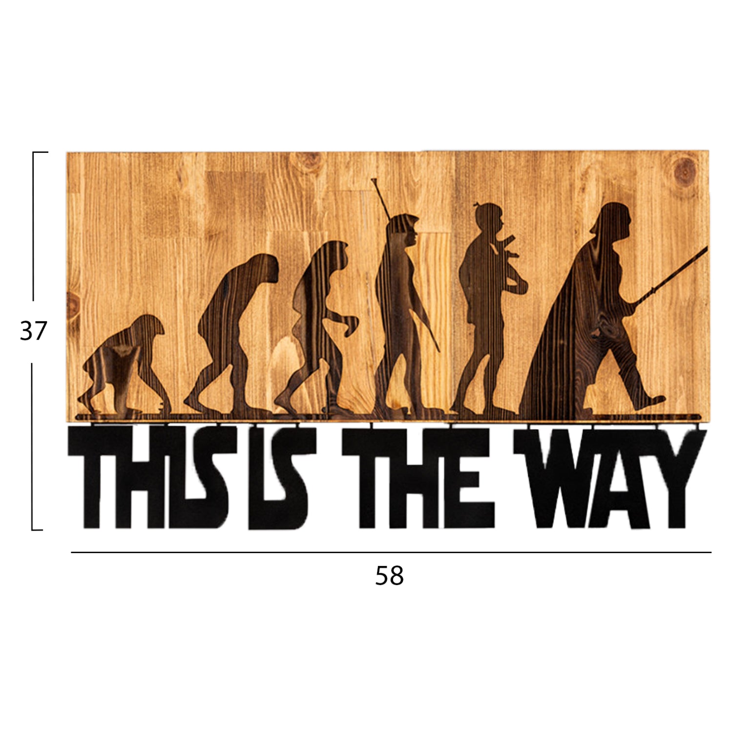 Декор за стена - метални ламарини черно-дърво 58x3(дълбочина)x37см.