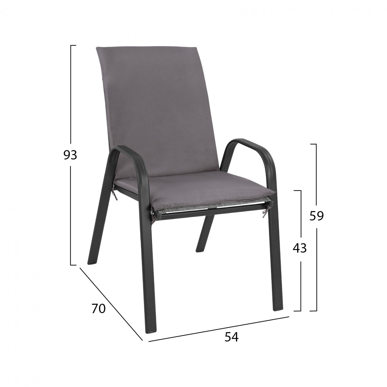 Фотьойл Leon, метален, сив, със сива възглавница, КГ1057301, 54x70x93 см