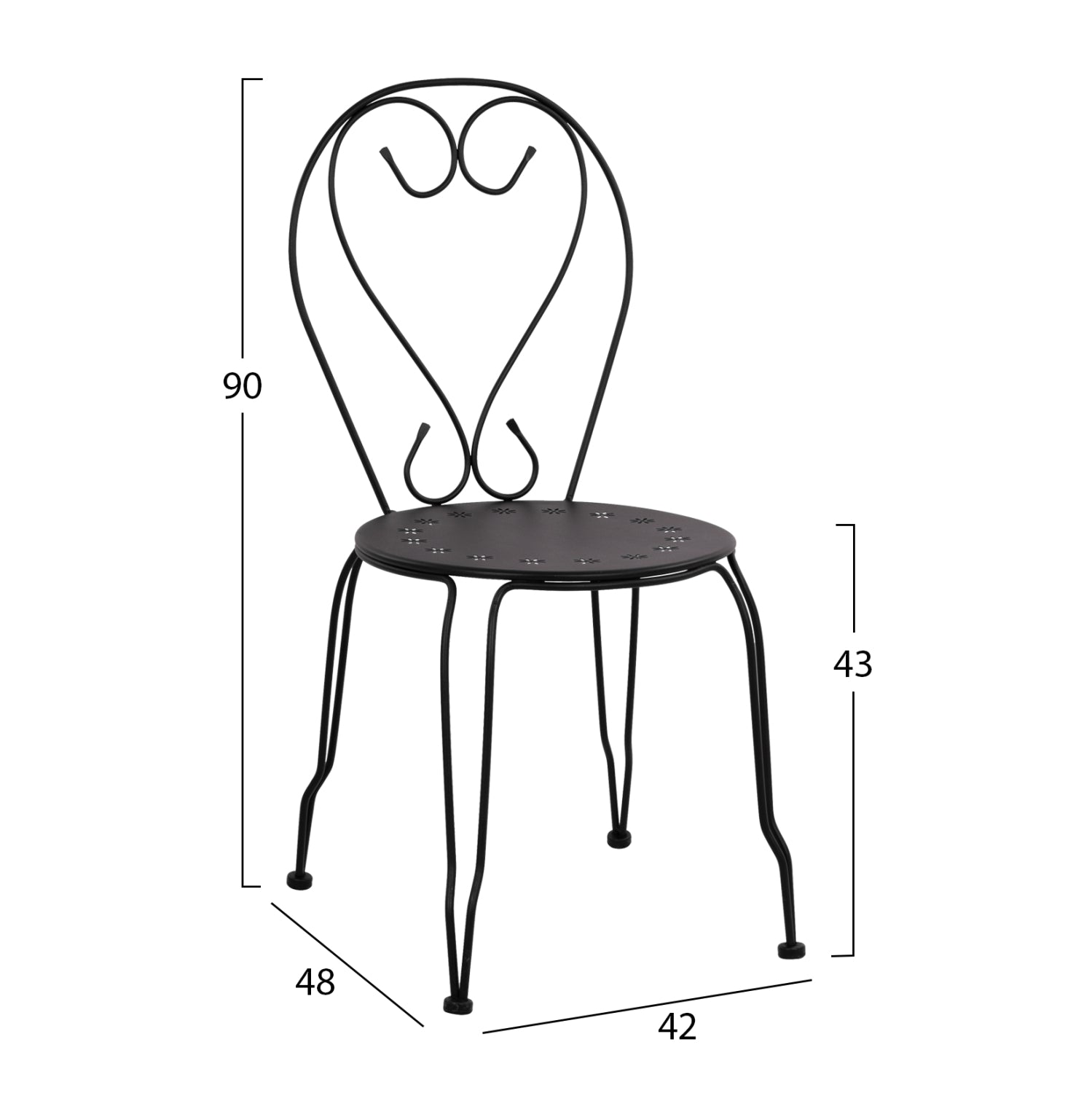 Стол метален AMORE  черен цвят 42x48x90