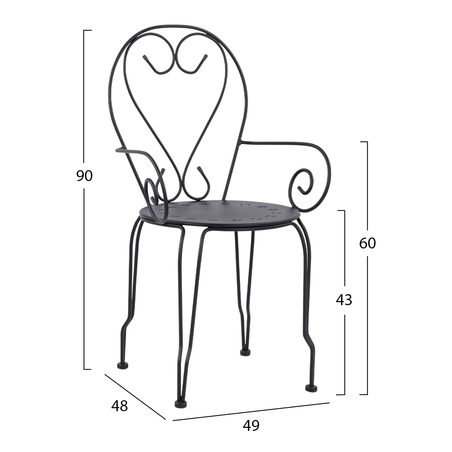 Стол  метален AMORE черен цвят  49x48x90