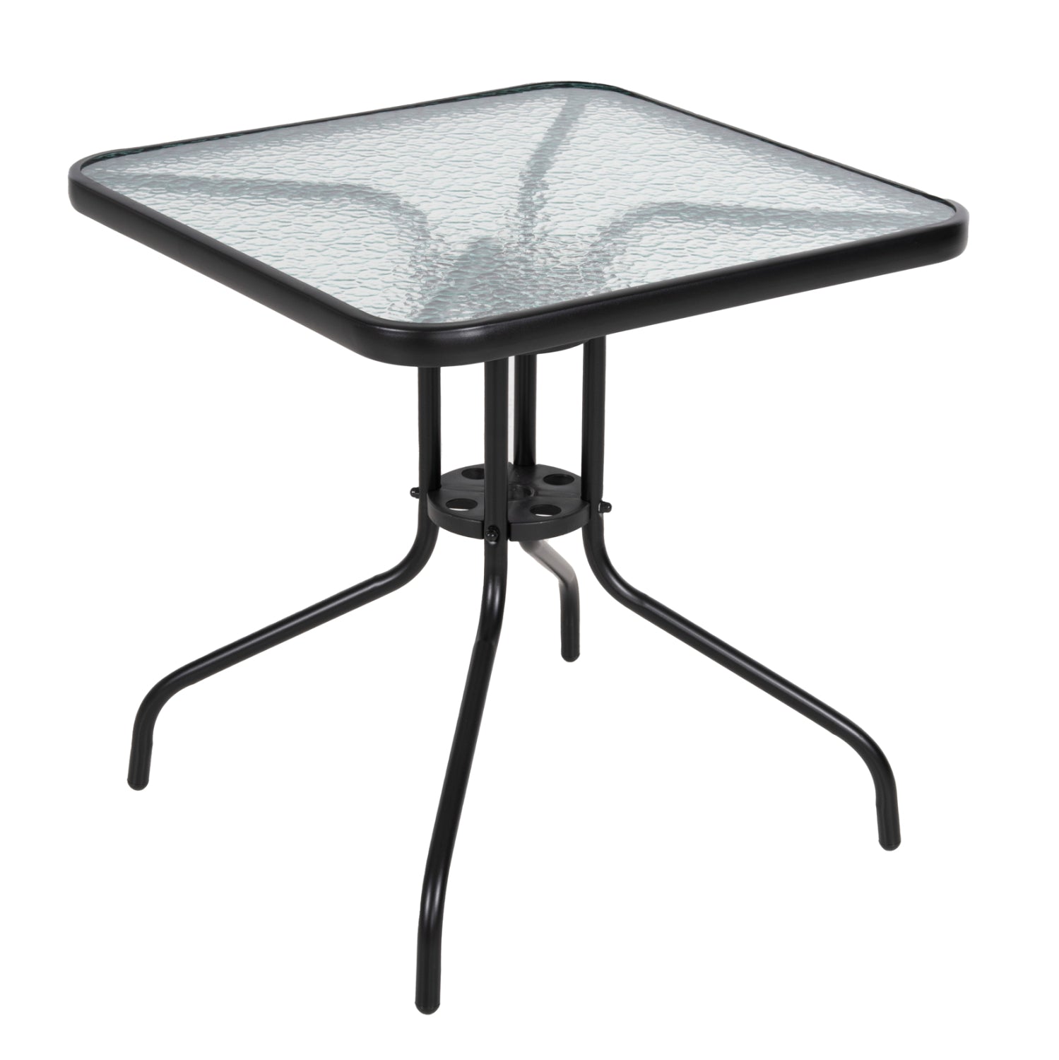 Градинска маса Figo, черен метал - стъклен плот 70x70x70всм