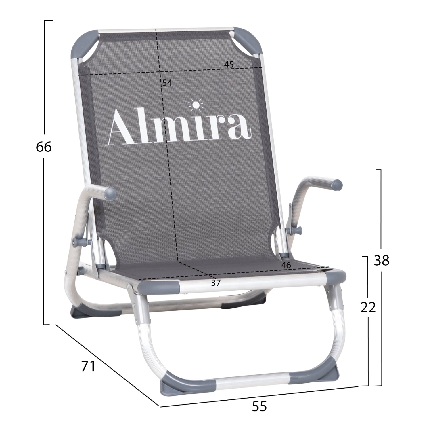 Плажен стол ALMIRA сив - висока облегалка 55x71x66см