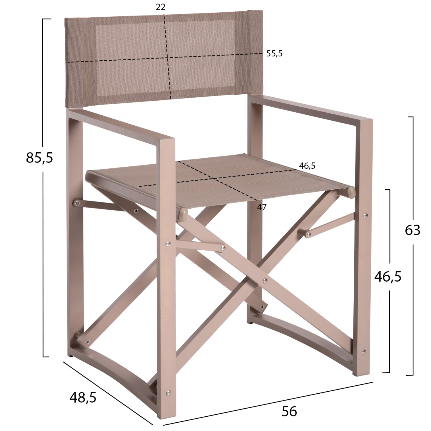 Алуминиев режисьорски стол DUPRE бежов цвят 57x48,5x85.5