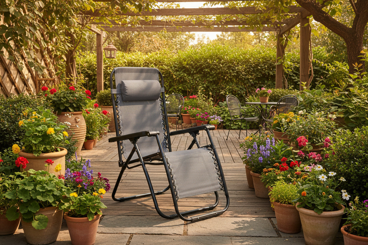 Кресло RELAX  сив текстилен-черен метал 67x145x110см.