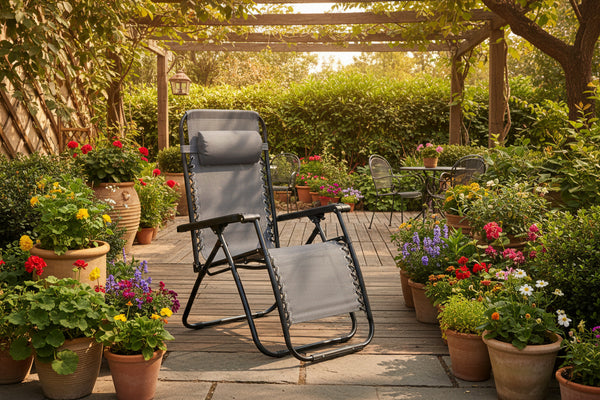 Кресло RELAX  сив текстилен-черен метал 67x145x110см.