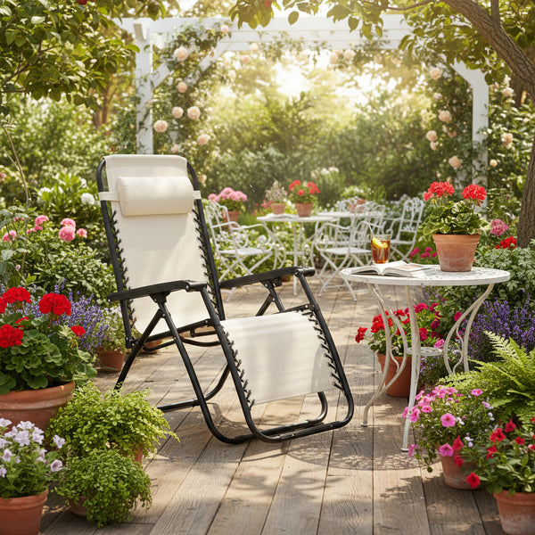 Кресло RELAX  бежов текстилен-черен метал 67x145x110см.