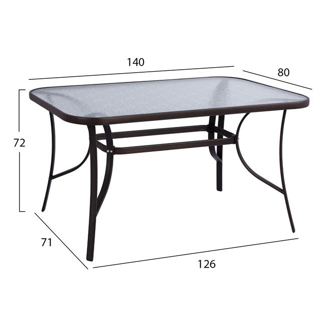 Маса Бруно 140х80 -кафяв цвят метал/стъкло