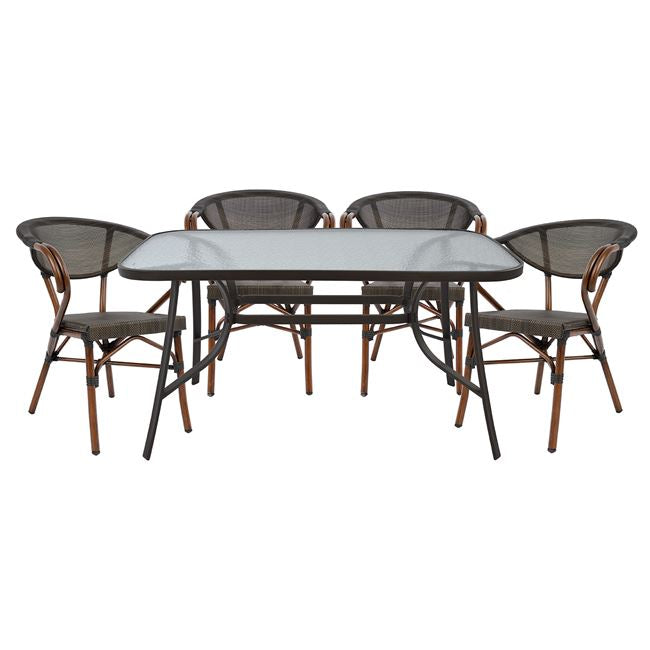 Градински комплект от 5 части с маса  140X80и 4 кресла алуминий с вид на бамбук