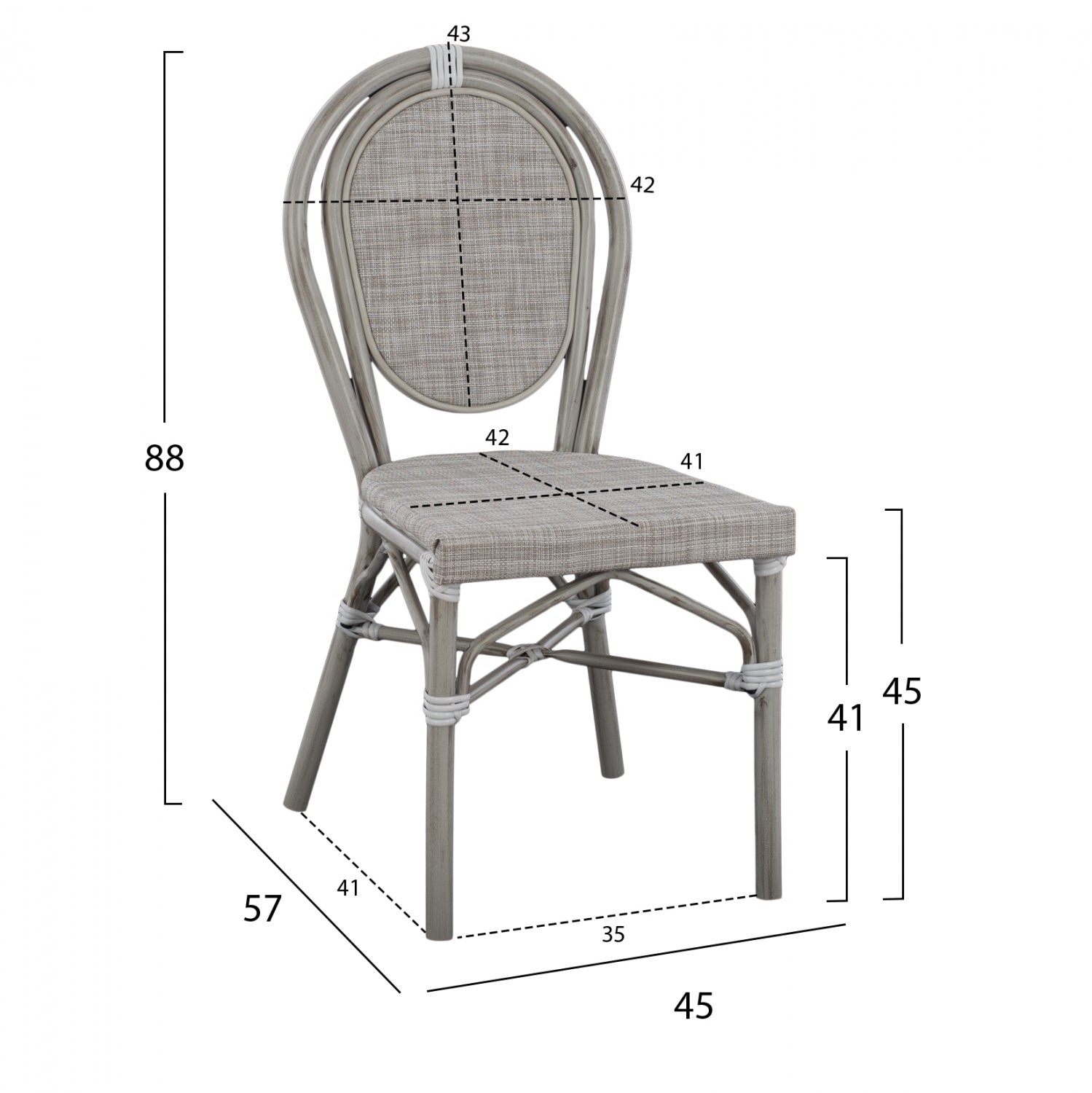 Стол  алуминиев BAMBOO  сив цвят  45x57x88