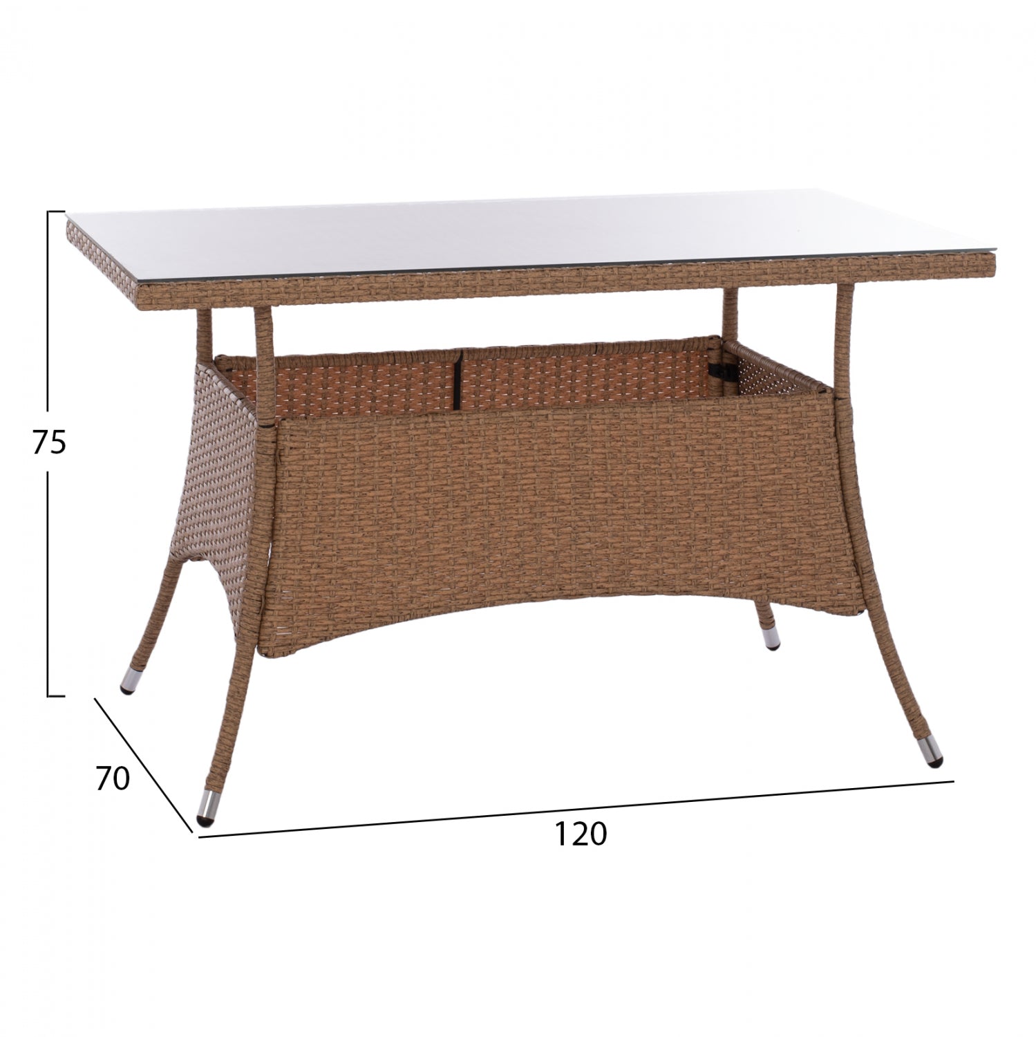 Ратанова маса/метал  120х70 см кафява