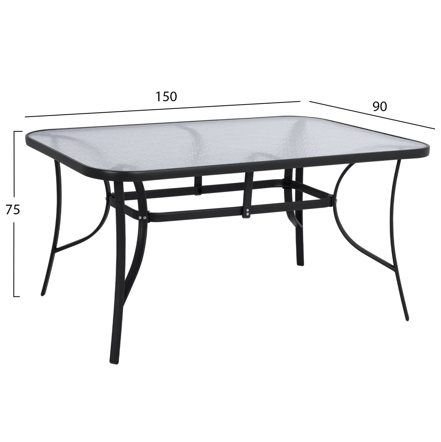 Маса BRUNO 150x90x72 см, черен метал със стъклена повърхност