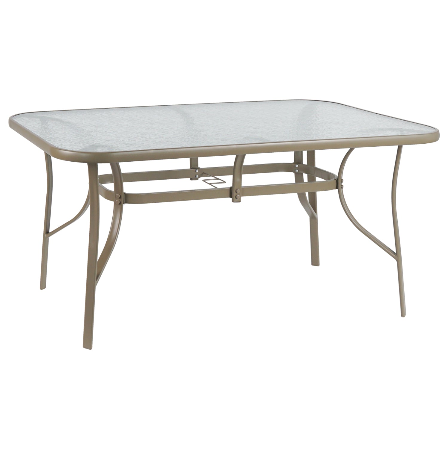 Маса BRUNO 150x90x72см, цвят шампанско, метал, със стъклена повърхност