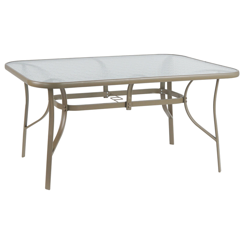 Маса BRUNO 150x90x72см, цвят шампанско, метал, със стъклена повърхност