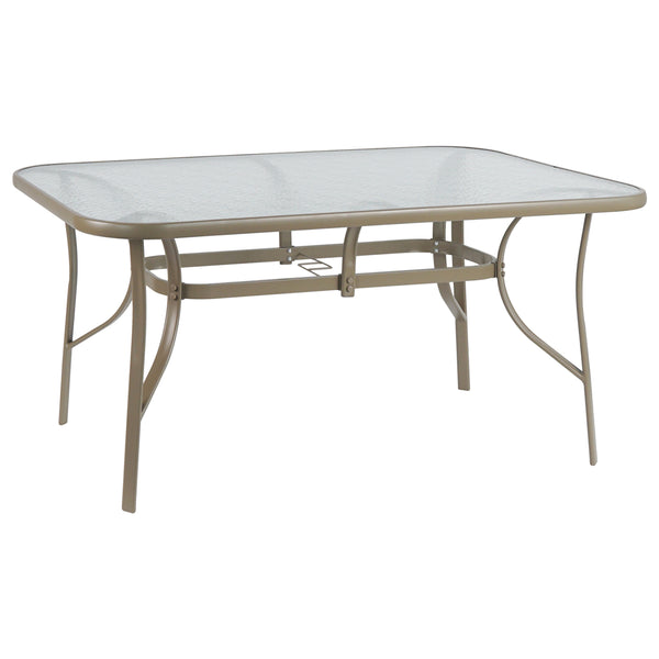 Маса BRUNO 150x90x72см, цвят шампанско, метал, със стъклена повърхност