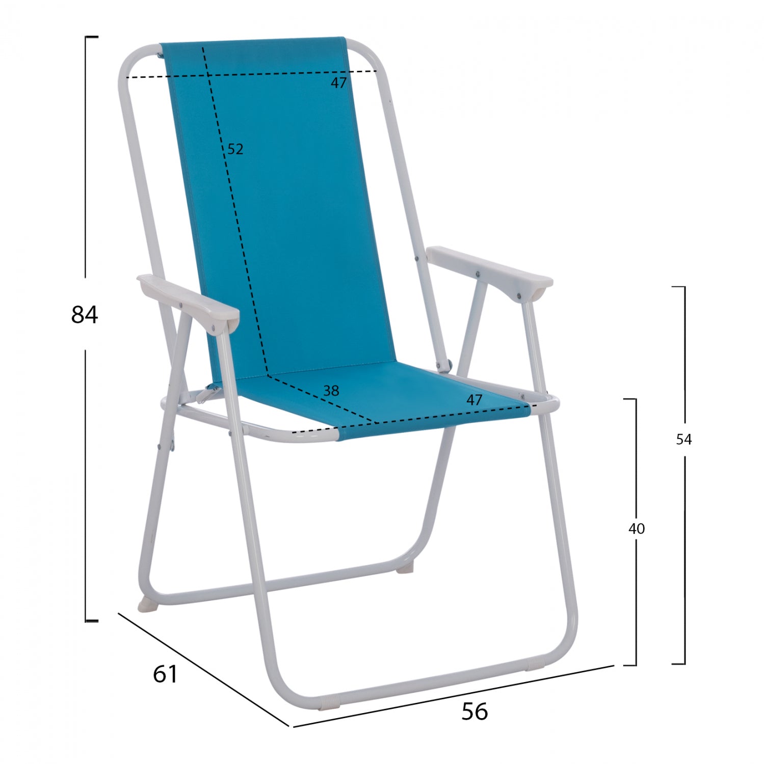 Сгъваем плажен стол DEVAL, син с висока облегалка 56x61x84