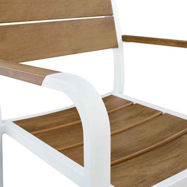 Комплект от 7 части с маса 160x92 -цвят бял-натурал и 6 стола алуминий с полидърво