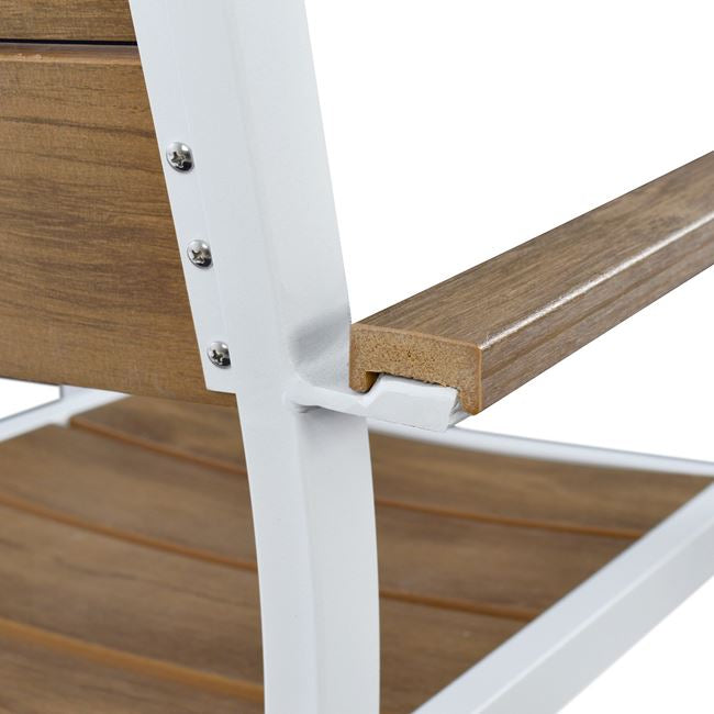 Комплект от 7 части с маса 160x92 -цвят бял-натурал и 6 стола алуминий с полидърво