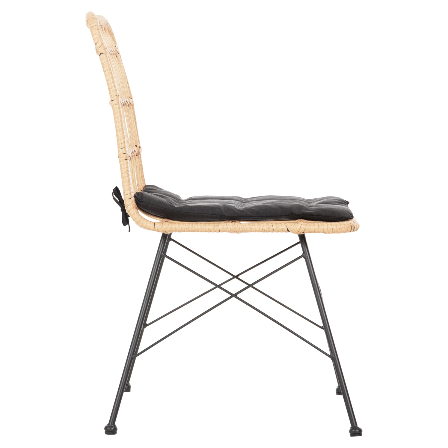 Градински стол  с възглавница Аllegra, метал, черно-бежов, от ракита, 52x515x835y