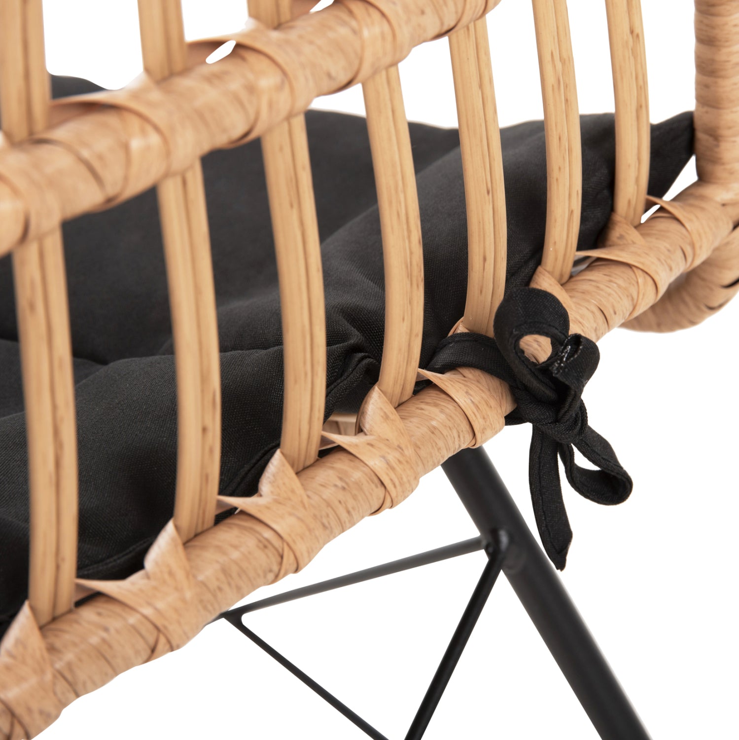 Градински стол  с възглавница Аllegra, метал, черно-бежов, от ракита, 52x515x835y