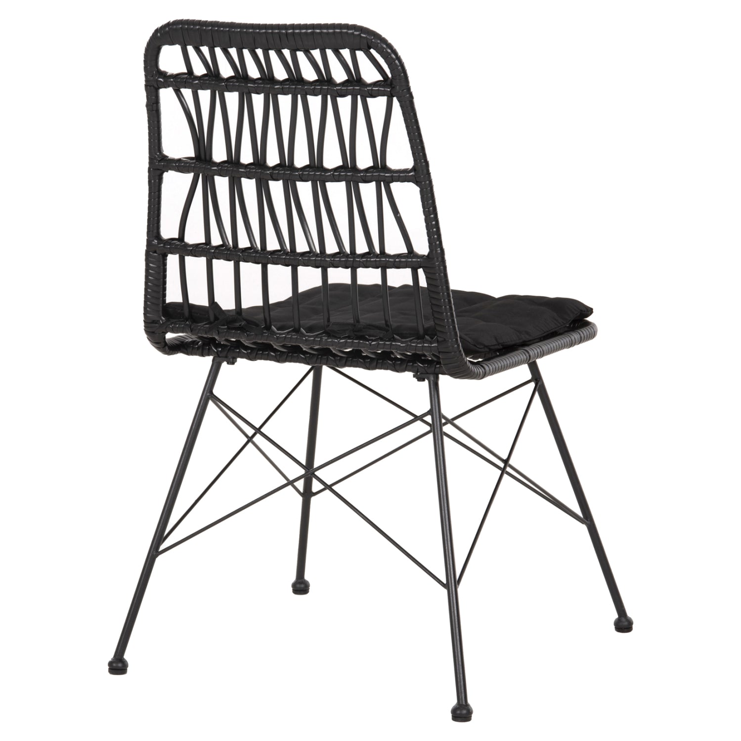 Градински стол Аllegra, метален, с възглавница, плетен, черен, 52x52x83.5 см
