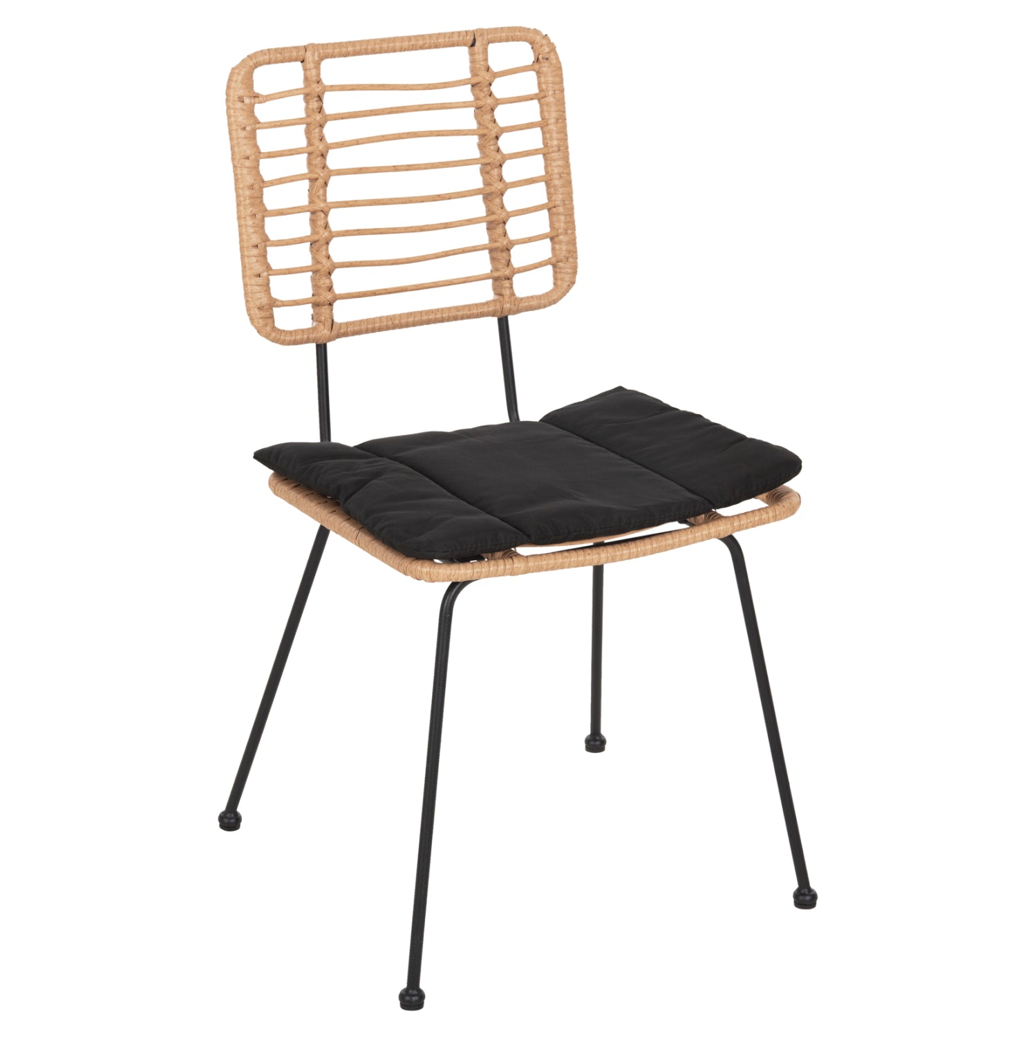 Градински стол Алегра, метален и черно-бежов, плетен, с възглавница 50.5x49.5x88см