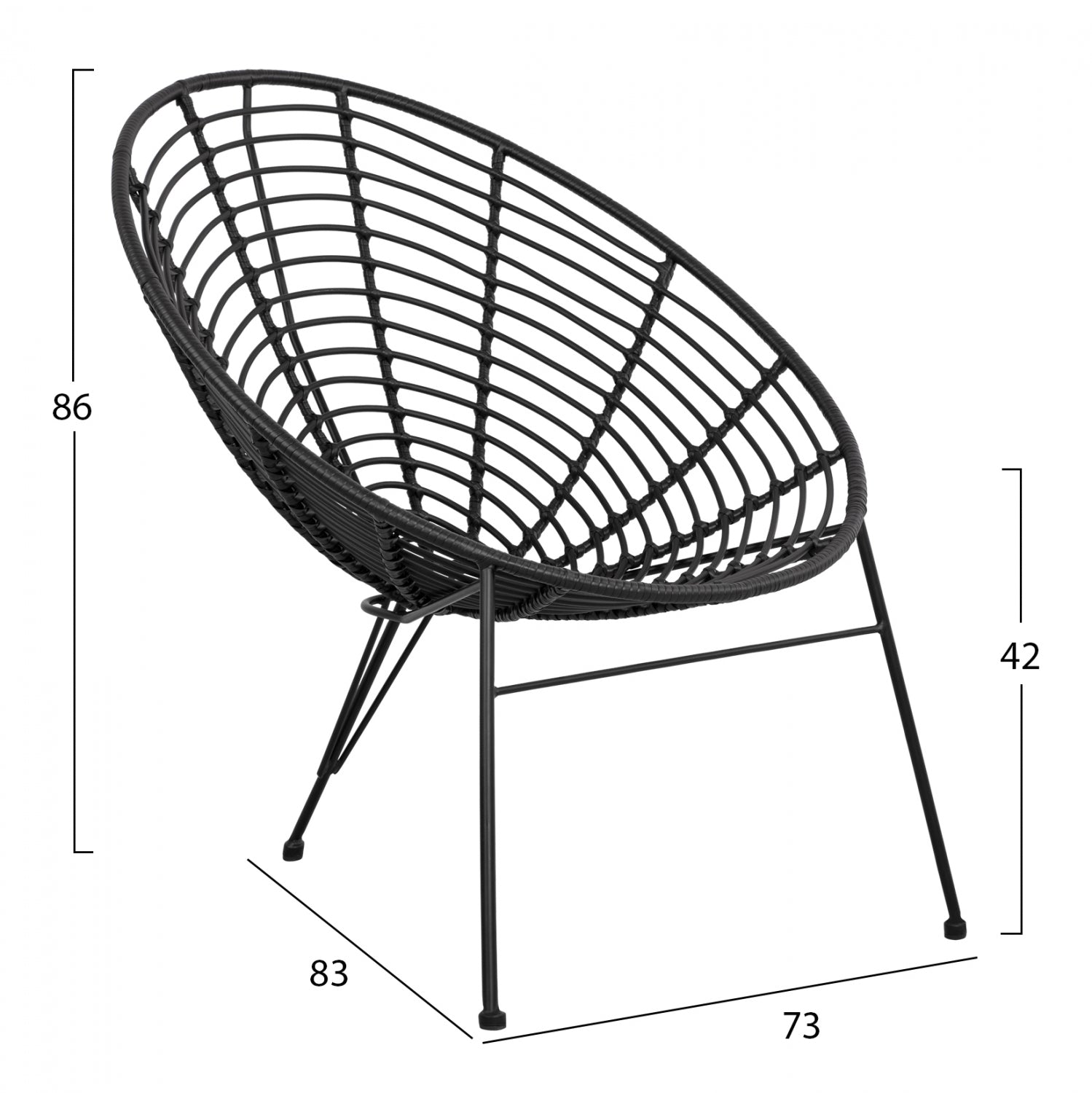 Градинско кресло ALEGRA – Черно Ратан 73x83x86 см